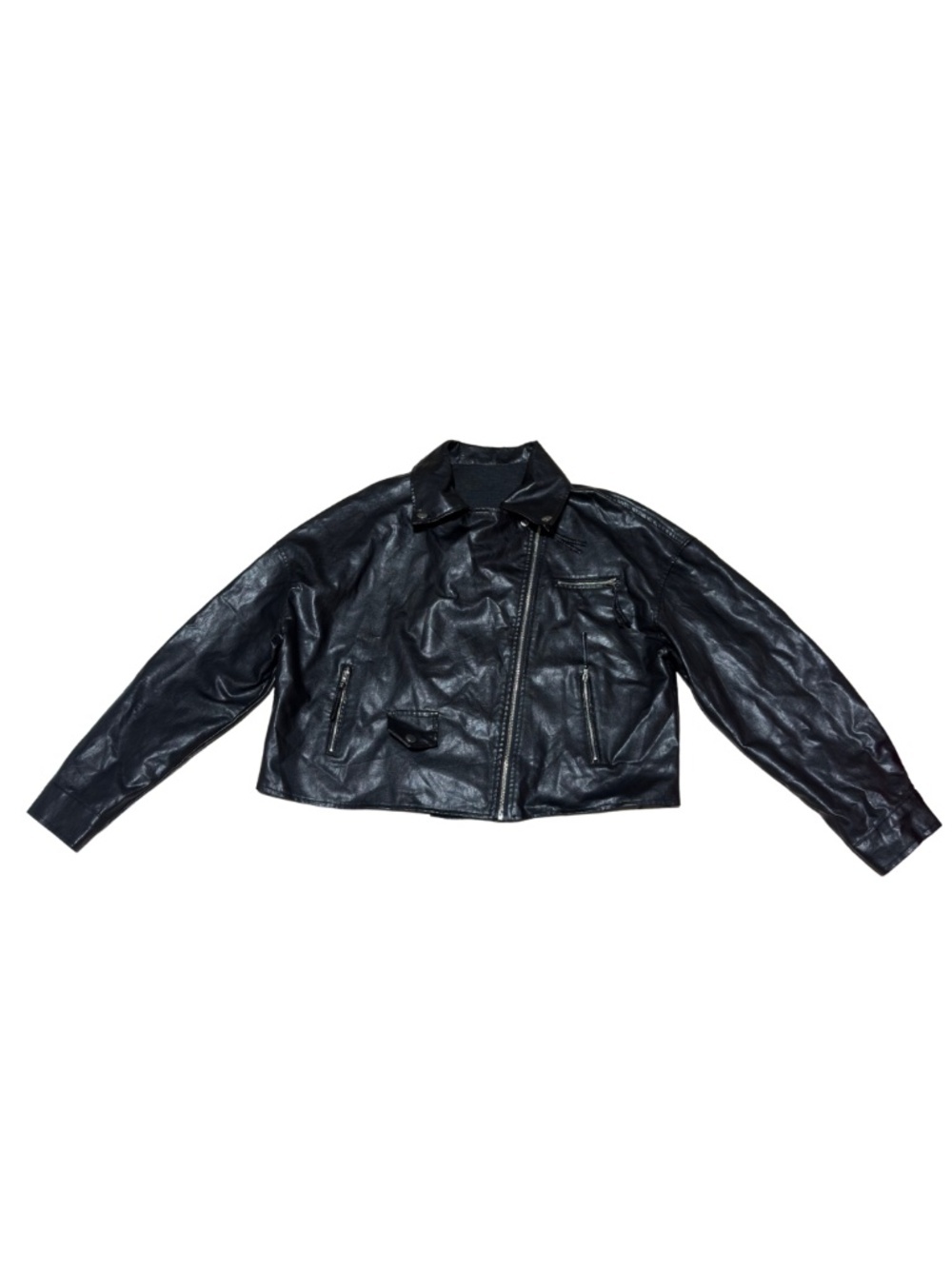 SHEIN Curve Faux Leather Moto Jacket Women’s 3XL Black Cropped Zip Biker‎